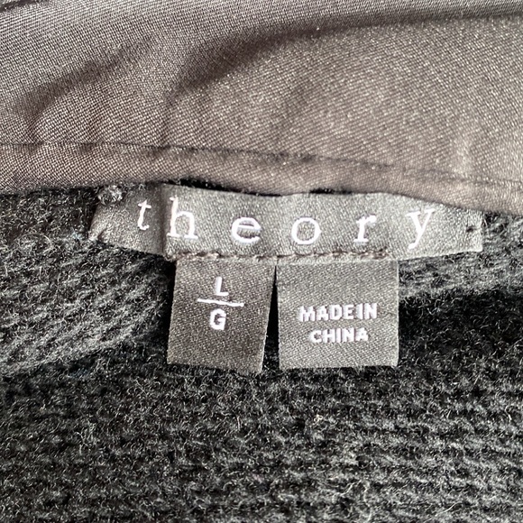 Theory black wool fox collar long sweater cardigan jacket large - Picture 6 of 8